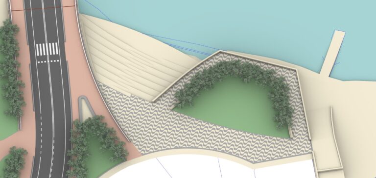 La piazza lato nord con scalinata a mare
