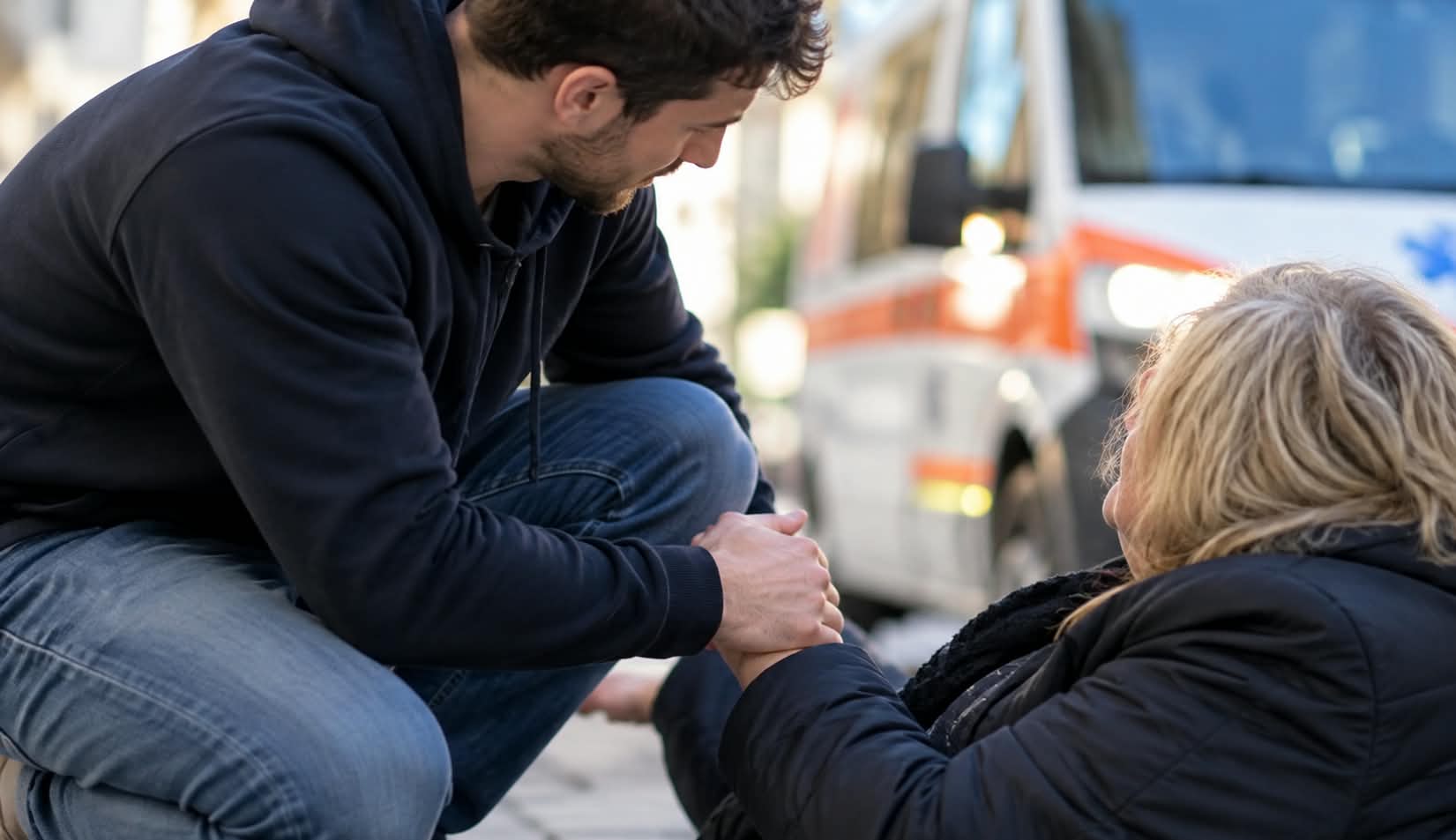Uno sconosciuto la soccorre e chiama l’ambulanza: “Sei stato un angelo”